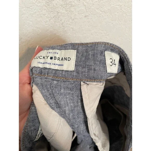 LUCKY BRAND Shorts Men 34  8"  Blue Linen Slash Pockets Adjustable Waist Bermuda - Picture 7 of 7